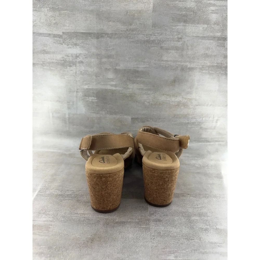Clarks Collection Tan Nubuck Cork Wedge Platform Sandals Women Sz 7M